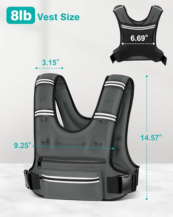 Weighted Vests for Women Men, 8 12 16 20 lb Weighted Vest with Storage Pockets, Rucking Vest with Reflective Stripe, Adjustable Straps Weight Vest for Running, Walking, Workout, Training