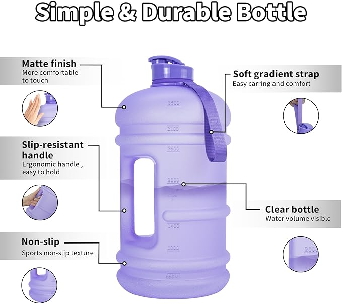 TOOFEEL 1 Gallon Water Bottle,Leakproof,Bpa Free,Dishwasher Safe,128 oz Large Water Jug wiht Handle,Travel & Camping & Sports & Gym Water Bottle For Men and Women - Matte Violet