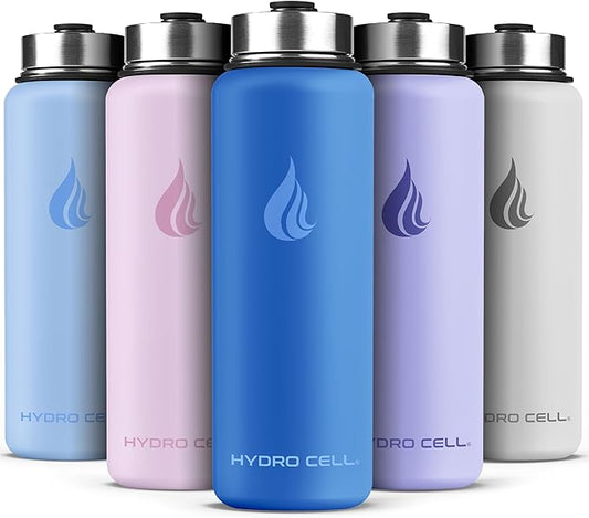 HYDRO CELL Stainless Steel Insulated Water Bottle with Straw - For Cold & Hot Drinks - Metal Vacuum Flask with Screw Cap and Modern Leakproof Sport Thermos for Adults (Denim 40oz)