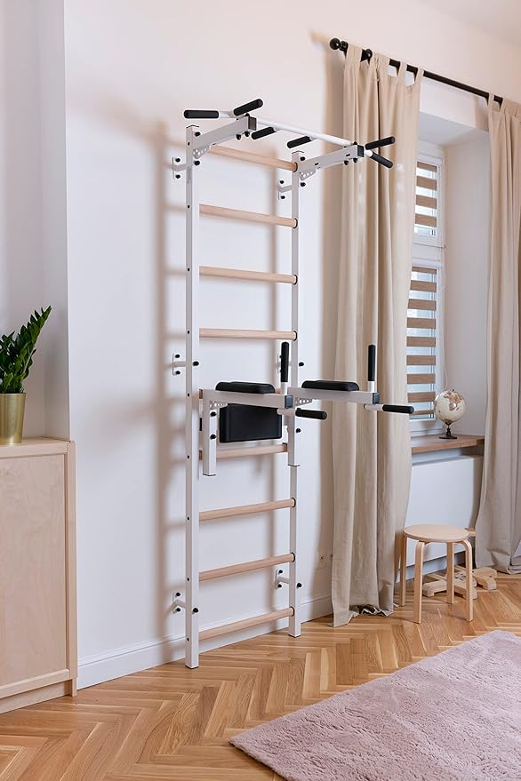 Wooden Swedish Ladder Wall Stall Bar - Indoor Chin Up Bar Workout Equipment for Home Exercise, Physical Therapy, Gymnastics, Fitness