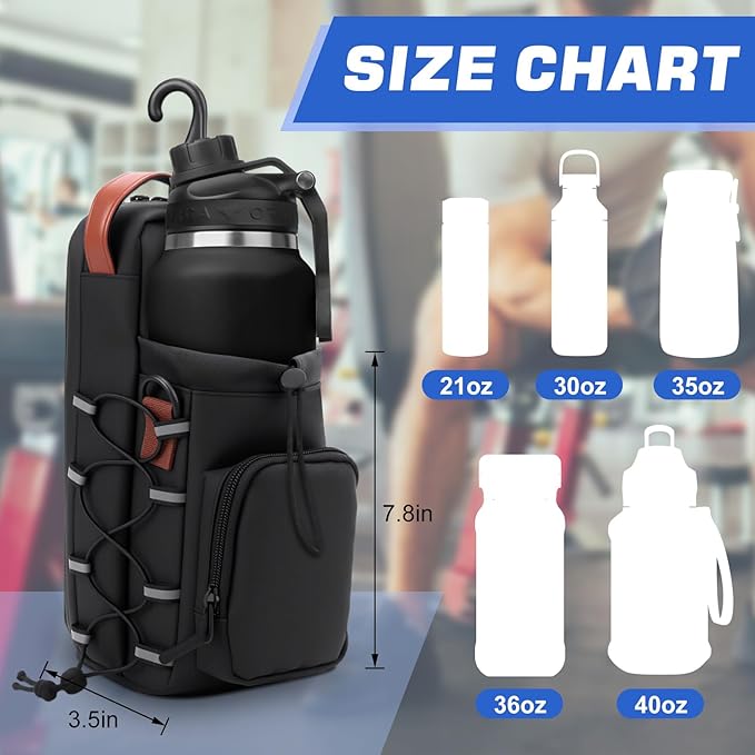 Magnetic Gym Bag for Men and Women, Magnetic Water Bottle Holder with Shoulder Strap, Small Gym Pouch for Sports, Work,Travel, Fitness(Black)