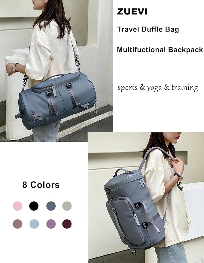 ZUEVI 3 In 1 Backpack Travel Duffle Bag for Men Women with Wet Pocket and Shoe Compartment Waterproof Gym Backpacks for Weekender Sports Training Yoga (Blue)