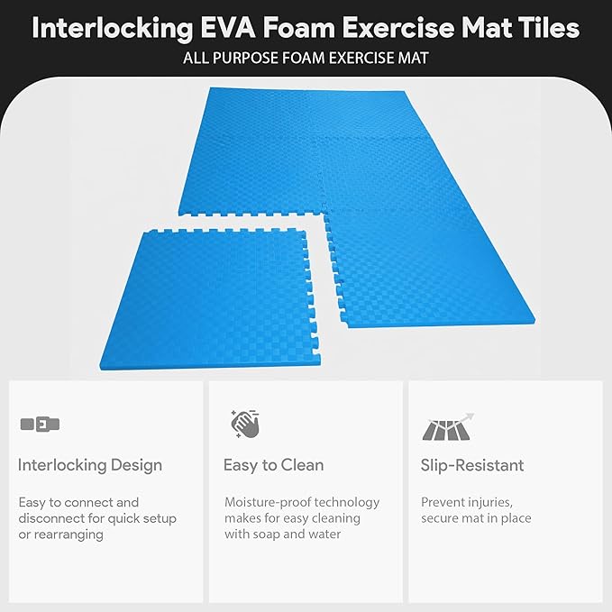 BalanceFrom Puzzle Exercise Mat 1/2" Thick, EVA Interlocking Foam Floor Tiles for Home Gym, Mat for Home Workout Equipment, Floor Padding for Kids, Multiple Sizes and Colors