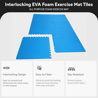 BalanceFrom Puzzle Exercise Mat 1/2" Thick, EVA Interlocking Foam Floor Tiles for Home Gym, Mat for Home Workout Equipment, Floor Padding for Kids, Multiple Sizes and Colors