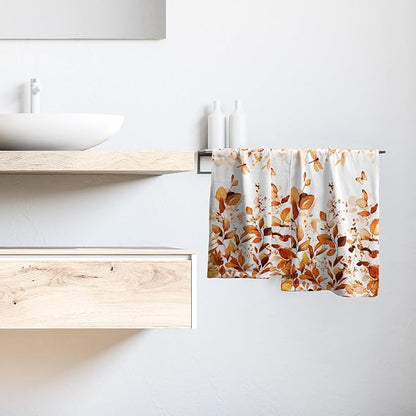 Orange Fall Hand Towels Set of 2 Eucalyptus Decorative Fingertip Towels Watercolor Plant Leaves with Floral Butterfly Towels Rustic Super Soft Face Towel for Bathroom Home Hotel Gym Kitchen Decor