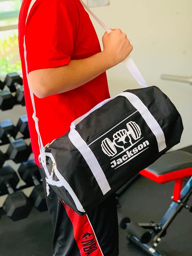 KishKesh Personalized Sports Roll Duffel Bag – Ideal for Boxing, Gym, Workout, Training, & Travel – Durable, Customizable Name & Text – Black, 18" x 10"