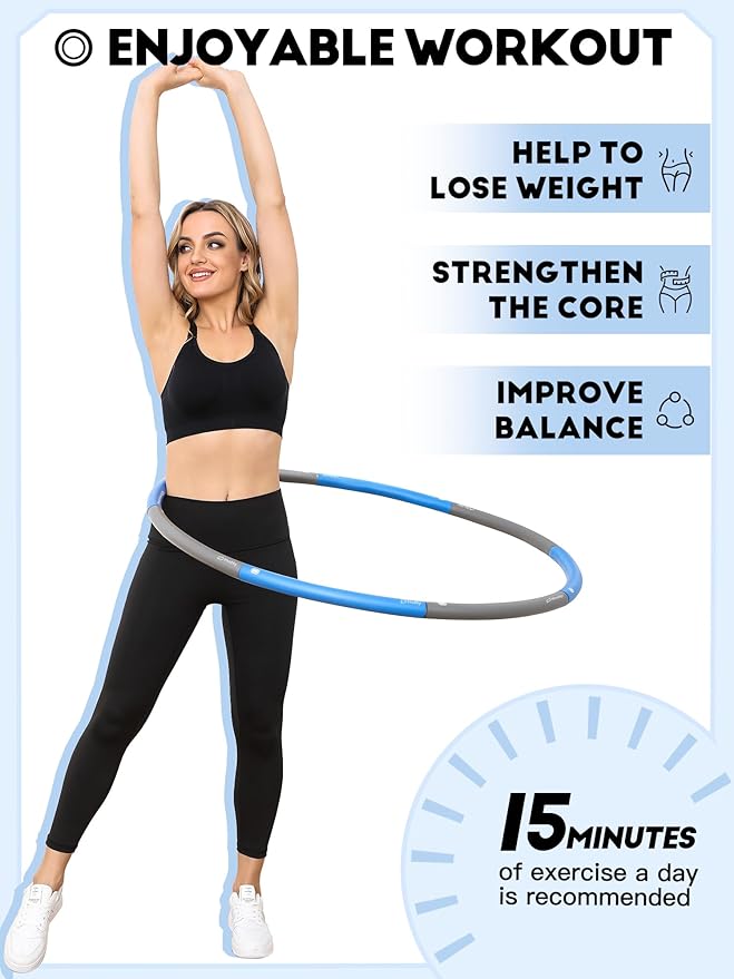 Weighted Exercise Hoop for Adults, 2.2lb Detachable Fitness Hoop, Adjustable Hoop with Jump Rope, Tape Measure and Carry Bag, Home Gym Workout
