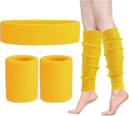 Leg Warmers for Women 80s Headband Wristbands Neon Leg Warmers Set for Sport Yoga - 80s Workout Clothes 90s Outfit for Women