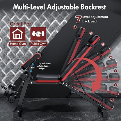 ALSO GO Adjustable Weight Bench, Workout Benches with Leg Extension & Extended Headrest, Foldable Incline Decline Bench Press, Roman Chair, Full Body Strength Training Equipment for Home Gym