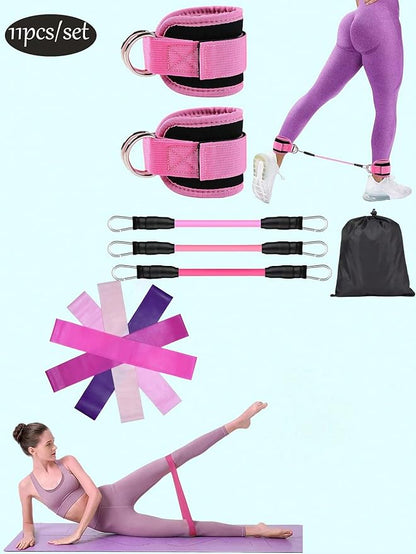 11 Piece Ankle Resistance Bands Set with Cuffs for Women Glute Workout Equipment Butt Lift Leg Training Home Gym Exercise Loops 5 Gradient Levels Booty Builder Kit