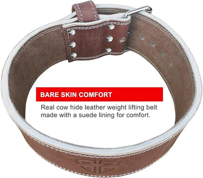 Steel Sweat Weight Lifting Belt - 4 Inches Wide by 10mm - Single Prong Powerlifting Belt that's Heavy Duty - Vegetable Tanned Leather - HYDE Brown Large