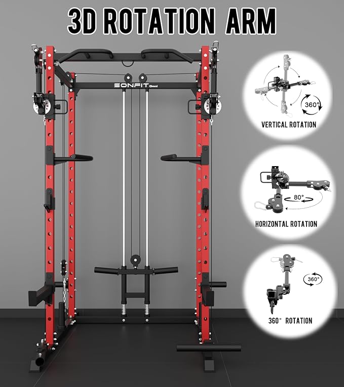 Eonfit E2 Power Cage，1500LB Squat Rack with Cable Crossover System.Multi-Function Power Rack for Home Gum.All-in-One Squat Rack with More Training Attachments