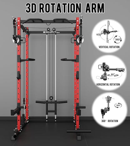Eonfit E2 Power Cage，1500LB Squat Rack with Cable Crossover System.Multi-Function Power Rack for Home Gum.All-in-One Squat Rack with More Training Attachments