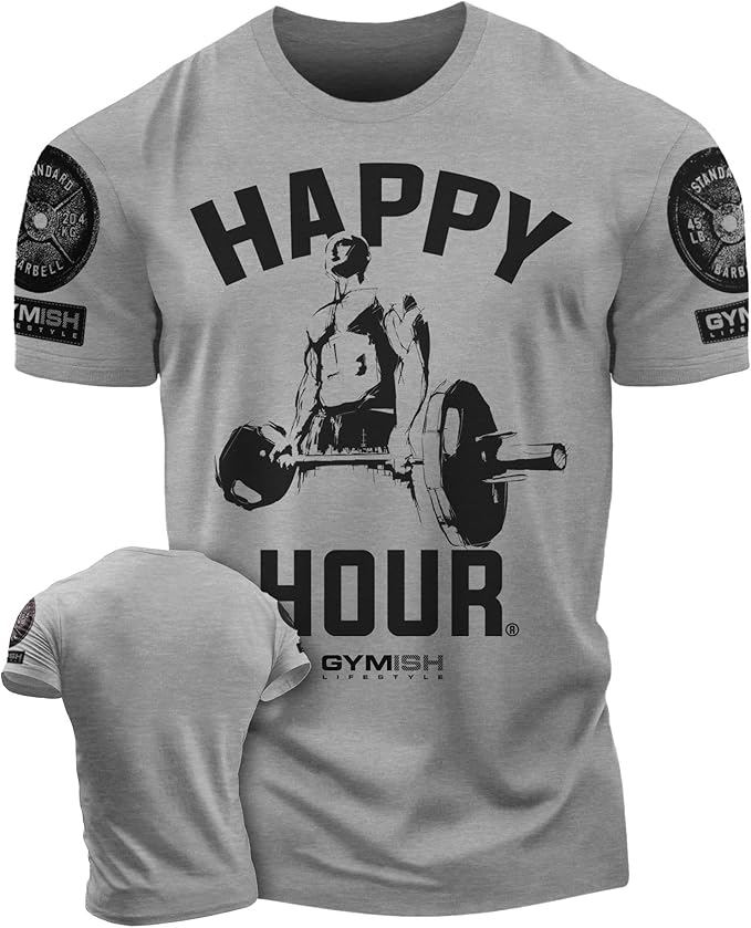 Gymish Lifestyle Happy Hour Deadlift Work Out T-Shirt, Weightlifting Gym Shirts