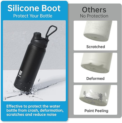 24oz Insulated Water Bottle| Double-Wall Vacuum Stainless Steel, Wide Mouth Design, Leak-Proof Reusable Bottle for Gym, Sports & Daily Hydration -White/Gray