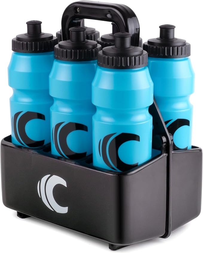 Cannon Sports 1 Liter Sports Water Bottle, BPA-Free, 34oz Capacity, Large Mouth, 2 lids (Straw & Squeeze) with Carrier, Great For Helmet Sports Such As Hockey, Lacrosse, Football, Boxing (Light Blue)