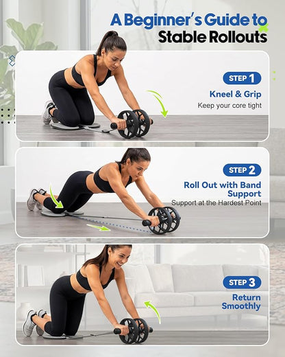 VINSGUIR Ab Roller Wheel for Beginners to Pros, Ab Roller with Adjustable & Detachable Resistance Band, Core Workout Equipment for Home Gym, Abdominal Wheel with Exercise Guide and Knee Pad, Men Women