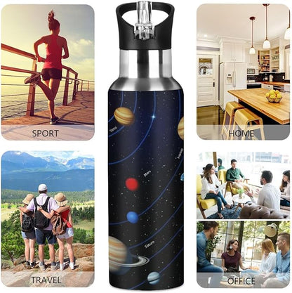 AUUXVA Space Solar System Planet Water Bottle Vacuum Insulated Stainless Steel Mug Kids Water Bottle with Straw and Handle Keep Hot Cold Sport Bike Fit Travel Outdoor 20 oz