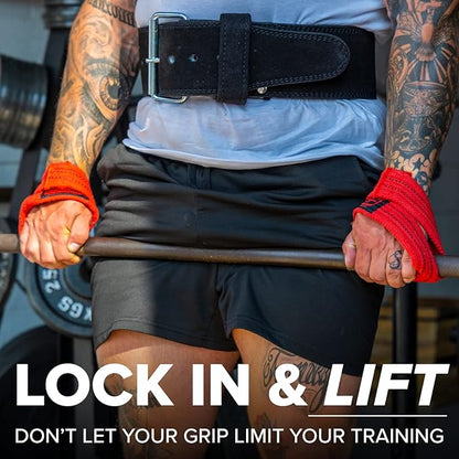 SERIOUS STEEL FITNESS Red Figure 8 Lifting Straps | Deadlift & Strongman Axle Straps - 3 Sizes
