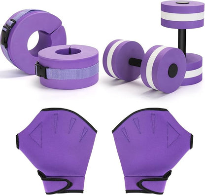 Carperipher Water Aerobics Set for Aquatic Exercise, Pool Fitness Equipment Foam Water Dumbbell Set, New Upgrade Aquatic Dumbbells and Foam Swim Aquatic Cuffs, Water Workout Fitness Tool