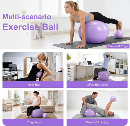 4Pcs Yoga Ball Set includes Large and 9in Pilates Balls, Massage & Spiky Ball for Fitness ,Anti-Burst Exercise Ball with Pumb for Pregnancy,Physical Therapy,Office Chair, Home Workout,3Sizes,3Colors