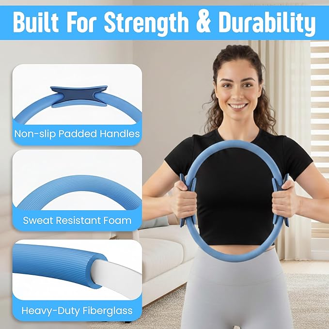Pilates Kit 16- Pieces with Adjustable Resistance – Fitness Ring, Exercise Ball, Bands, Wrist Weights & Essential Pilates Equipment for Home Workouts - Versatile Fitness Accessories