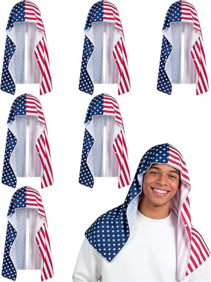 Yi-gog 6Pcs Cooling Hoodie Towel 24"x12" American Flag Ice Cooling Towels UPF 50 Sun Protection Microfiber Absorbent Sweat Rags for Sports Fitness Gym Biking Running