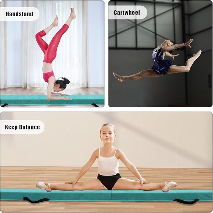 8FT/9.5FT Folding Balance Beam, Portable Gymnastics Beam Equipment with Non Slip Rubber Base & Suede Cover for Training/Practice/Professional Home Exercise