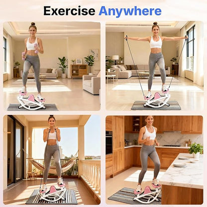 Rock Stepper for Exercise at Home, Lateral Rocking Stepper with Digital Counter & Resistance Bands, 250LBS Weight Capacity & Low Impact, Ski Machine Full Body Workout Equipment