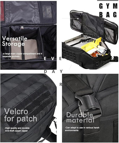 Travel Duffle Bag Backpack for Men - Large Tactical Bags Weekender Gym Bag for Overnight Traveling Military Workout Deployment Sports (Black, 25L)
