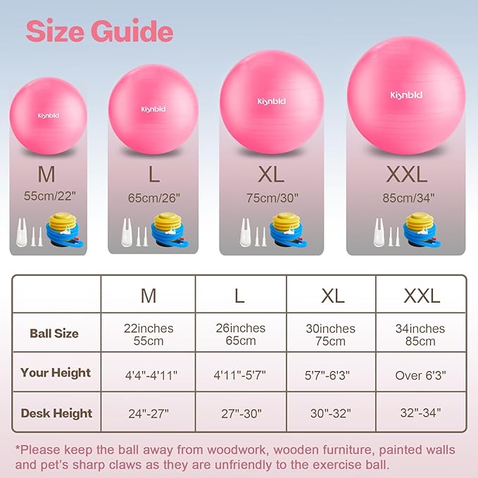 Exercise Ball, Extra Thick Yoga Ball for Workout Pregnancy Stability, 4 Sizes Anti-Burst Balance Ball with Foot Pump - Heavy Duty Fitness Ball Chair for Office, Home & Gym