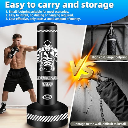 Heavy Freestanding Punching Bag for Adults, 70'' Standing Punching Bag Heavy Bag with Boxing Gloves, Women Men Boxing Training Equipment Kickboxing Bags for Beginners Training MMA Fitness Home Gym