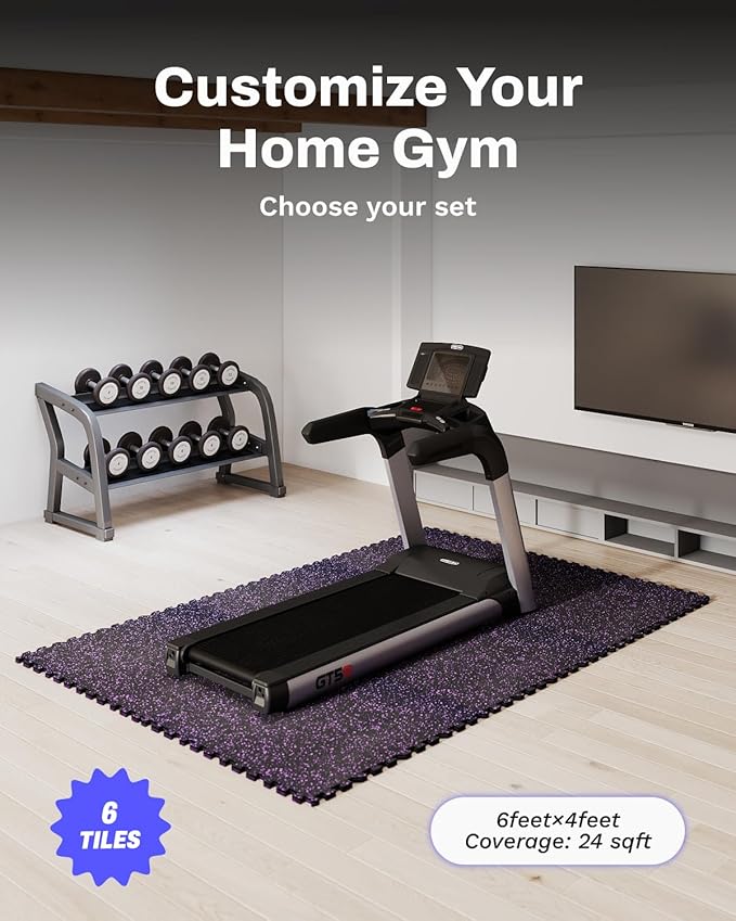AIRHOP 0.56in Thick 24 Sq Ft Exercise Equipment Mats, 6 Tiles Upgraded Rubber Top with High Density EVA Foam, Large Interlocking Puzzle Gym Flooring for Home Gym, Heavy Weight Workout, 24 x 24in