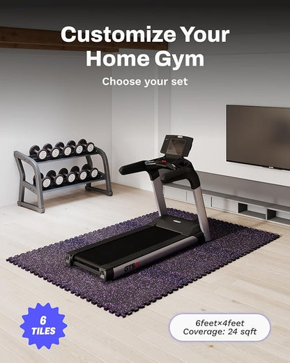 AIRHOP 0.56in Thick 24 Sq Ft Exercise Equipment Mats, 6 Tiles Upgraded Rubber Top with High Density EVA Foam, Large Interlocking Puzzle Gym Flooring for Home Gym, Heavy Weight Workout, 24 x 24in
