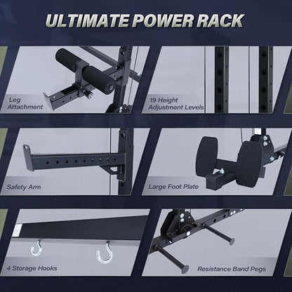 MAJOR FITNESS Drone3 Power Rack, 2500lbs Multi-Function Home Gym Squat Rack with Dual Pulley System, Pull-Up Bar & J-Hooks, Heavy-Duty Steel Frame for Maximum Stability & Strength Training