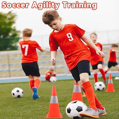 [5 Pack] 18 inch Traffic Cones with Reflective Strip, Safety Road Parking Cones,Agility Field Marker Cones for Soccer Basketball Football Drills Training, Outdoor Sport Activity & Festive Events