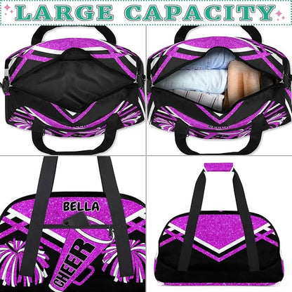 Custom Sports Duffel Cheerleaders Bag Girls, Sports Travel Bag Tote Carry On Weekender Gym Dance Cheer Sleepover Bag, Bright Purple Glitters Black