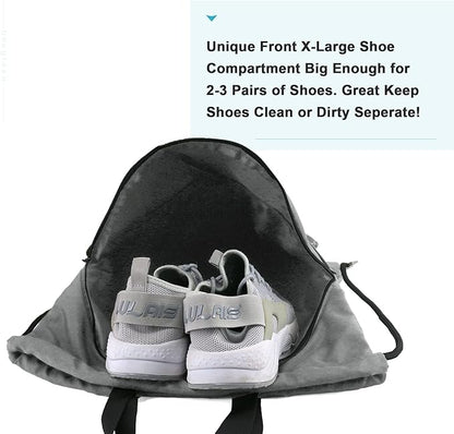 BeeGreen Drawstring Backpack Bag with Shoe Compartment, X-Large Black Gym Sports String Cinch Backpack