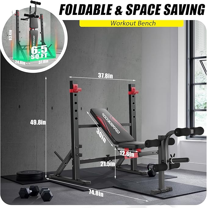 OPPSDECOR 900LBS Weight Bench Set with Squat Rack Foldable Bench Press Set with Leg Extension & Leg Curl Professional Flat/Incline/Decline Workout Bench for Home Gym Full Body Exercise