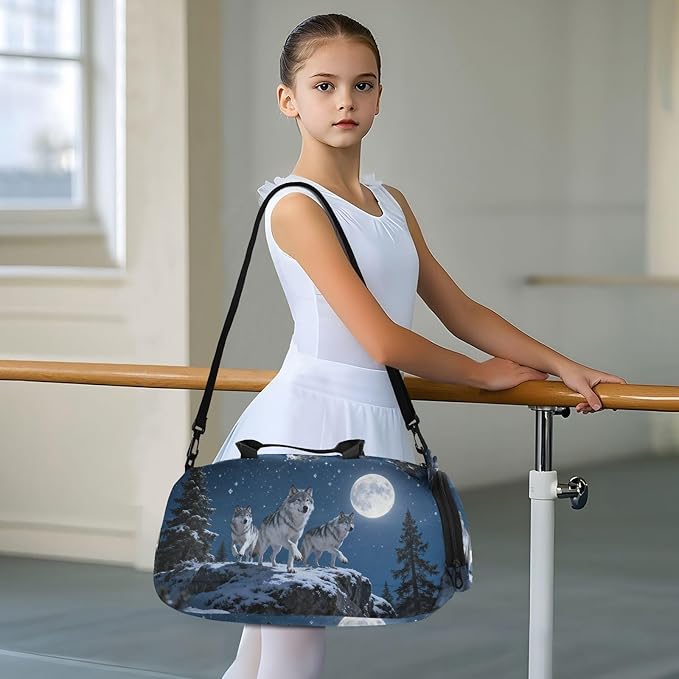 Gym Bag for with Shoe Compartment， Wolves of the Forest pattern Duffle Bag for Travel, Sports, Fitness & Workout