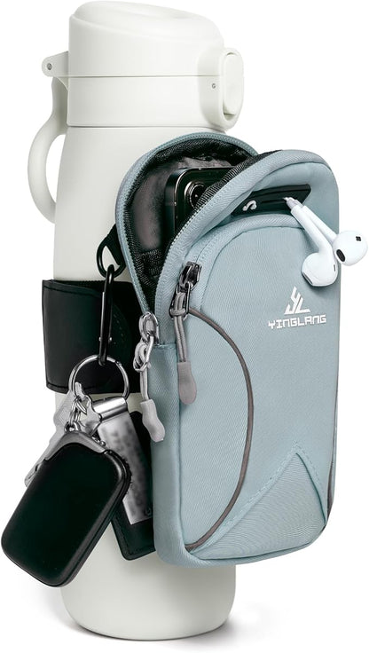 Gym Water with Phone Holder & Wallet, Water Bottle Caddy Versatile Sleeve Bag for Running Sports & Daily Use