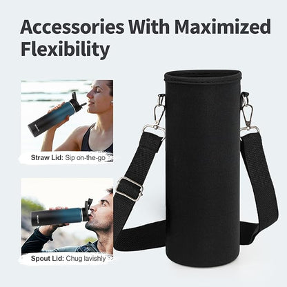 24 oz Insulated Water Bottle with Straw (Cold for 24 Hrs), Stainless Steel Triple Wall Vacuum Sports Water Jug, Leakproof Hydro Cup Flask with Paracord Handle & Straw Spout Lids & DIY Stickers