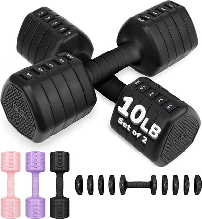 10LBS 20LBS 30LBS Dumbbells Adjustable Dumbbell Set of 2, Hand Weights for Women Men Free Weight Dumbbells Sets for Home Gym & Outdoor Exercise Workout Strength Training Equipments