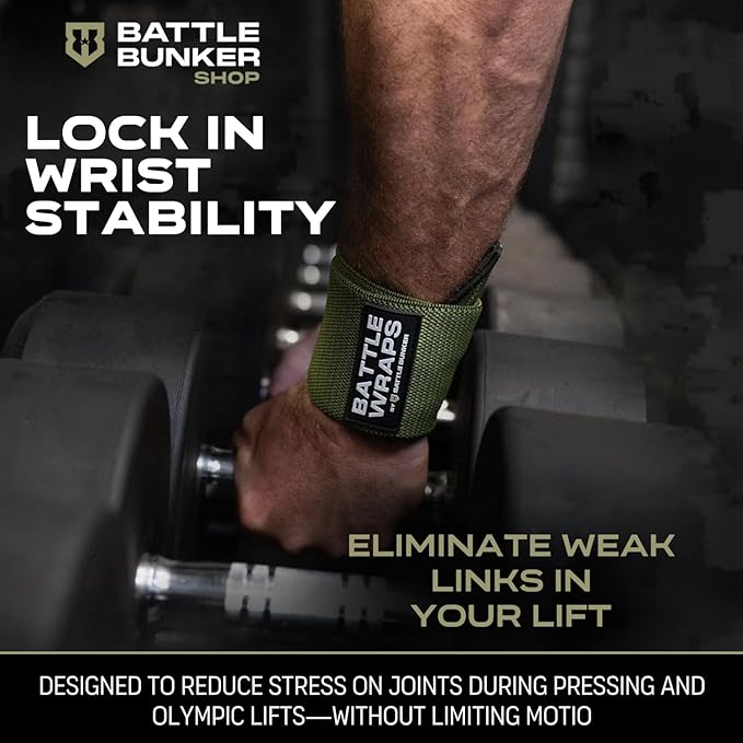Battle Bunker Wraps Wrist Wraps- Premium Gym Wrist Straps for Maximum Support & Comfort During Lifting- Wrist Straps for Weightlifting to Boost Control & Stability- Built for Confidence & Power