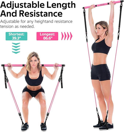 Pilates Bar Kit with Resistance Bands, Multifunctional Pilates Bar for Women & Men with Heavy-Duty Metal Adjustment Buckle, Pilates Home Equipment for Full BodyWorkouts