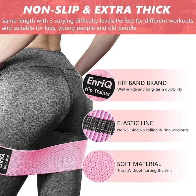 EnriQ Booty Bands Fabric Resistance Bands for Legs and Butt - Non Slip Cloth Hip Bands Elastic Workout Bands - Activate Glutes and Thighs - Made of Premium Elastic Fabric