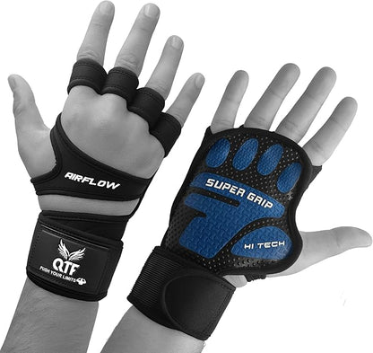 QTF Ventilated Weight Lifting Gloves for Men & Women Workout Gym Fitness Extra Grip with Wrist Support Wrap Cross fit Pull-ups Barbell Training Sports