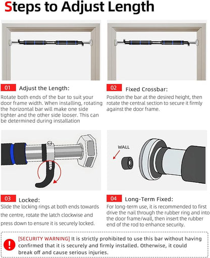 Abahub Doorway Pull-Up Bar with Safety Lock, Home Use Heavy-Duty Door Frame Pull-Up Bar for Upper Body Workout, Adjustable Strength Training Horizontal Bar Supporting Up to 220 LBS