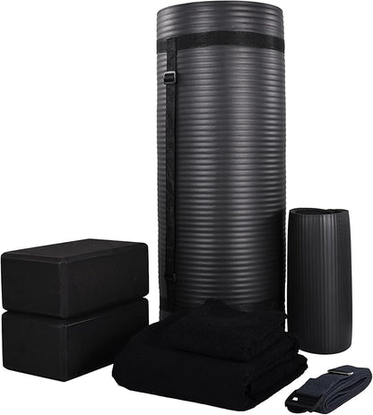 BalanceFrom 7-Piece Yoga Set with 71x24x1 Inches Extra Thick Mat and Carrying Sling – Includes 2 Blocks, Stretch Strap, 2 Towels, and Knee Pad for Home, Studio, and Gym Workouts