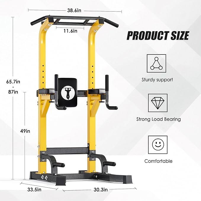 soges Pull Up Bar Dip Station, Power Tower with A Backrest, Adjustable Height Pull Up Bar Stand, Multi-Function Home Gym Strength Training